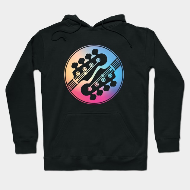 Bass Guitar Headstock Circle Gradient Theme Hoodie by nightsworthy